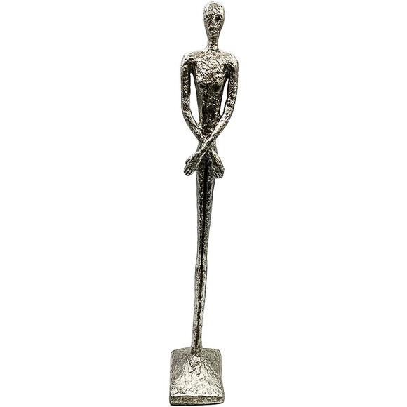 16" Silver Metal Resin Abstract Modern Male Figure/Figural Statue on Base - Picture 1 of 7
